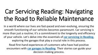 Car Servicing Reading Navigating the Road to Reliable Maintenance