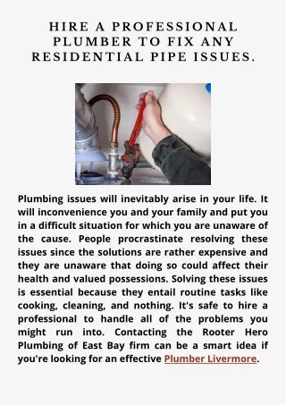 Hire a Professional Plumber to Fix Any Residential Pipe Issues.