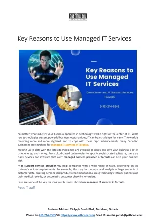 Key Reasons to Use Managed IT Services