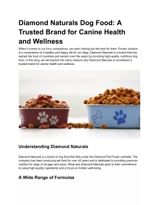 Diamond naturals dog food