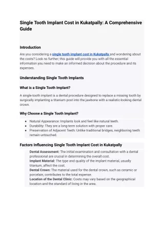 single tooth implant cost in kukatpally