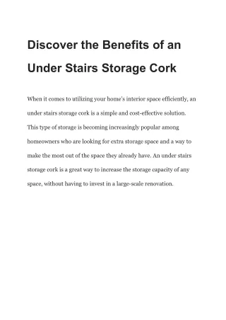 Discover the Benefits of an Under Stairs Storage Cork