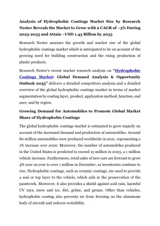 Hydrophobic Coatings Market