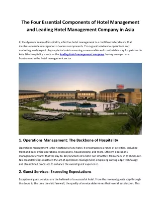 The Four Essential Components of Hotel Management and Leading Hotel Management Company in Asia