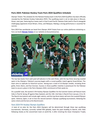 Paris 2024 Pakistan Hockey Team Paris 2024 Qualifiers Schedule