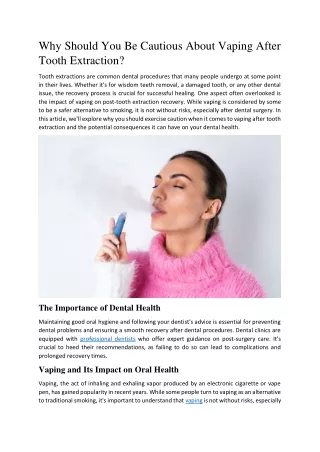 Why Should You Be Cautious About Vaping After Tooth Extraction?