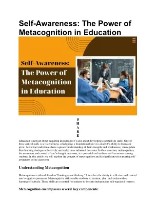 Metacognition In Education: Significance In Nurturing Self-awareness In The Clas