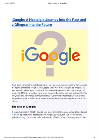 iGoogle-A Nostalgic Journey into the Past and a Glimpse into the Future
