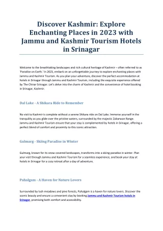 Discover KashmirDiscover Kashmir: Explore Enchanting Places in 2023 with Jammu a