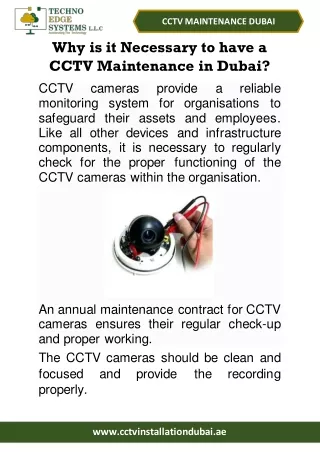 Why is it Necessary to have a CCTV Maintenance in Dubai?