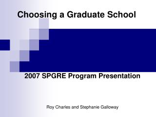 Choosing a Graduate School