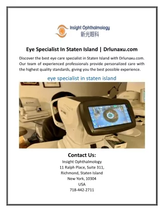 Eye Specialist In Staten Island | Drlunaxu.com