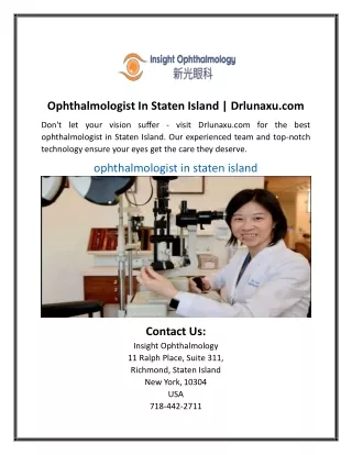 Ophthalmologist In Staten Island | Drlunaxu.com