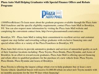 plaza auto mall helping graduates with special finance offer