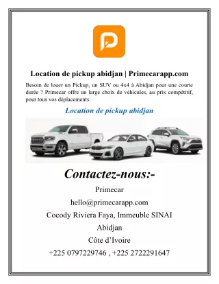 Location de pickup abidjan  Primecarapp