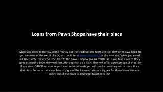 Loans from Pawn Shops have their place