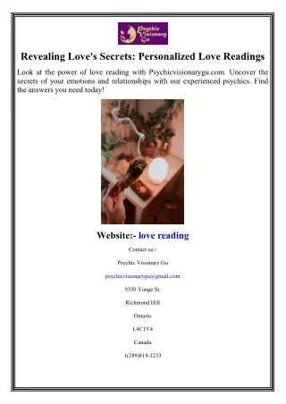 Revealing Love's Secrets Personalized Love Readings