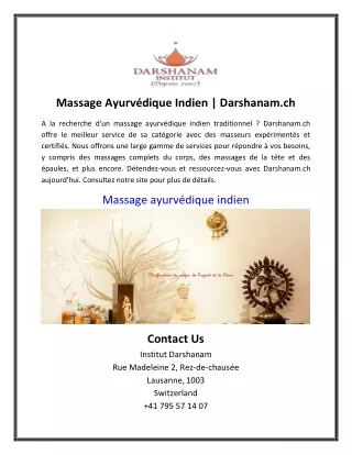 Massage Ayurvédique Indien | Darshanam.ch
