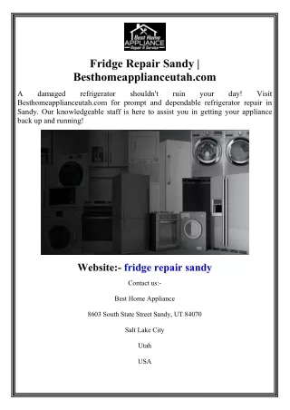 Fridge Repair Sandy  Besthomeapplianceutah.com