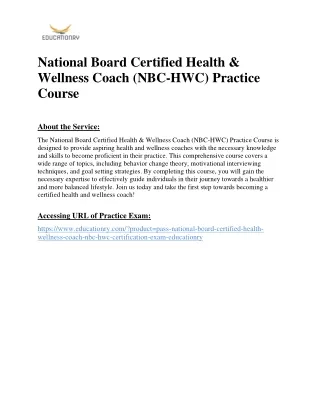 National Board Certified Health & Wellness Coach (NBC-HWC) Practice Course