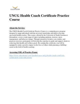 UNCG Health Coach Certificate Practice Course