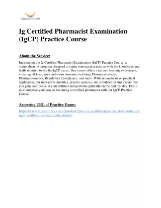 Ig Certified Pharmacist Examination (IgCP) Practice Course