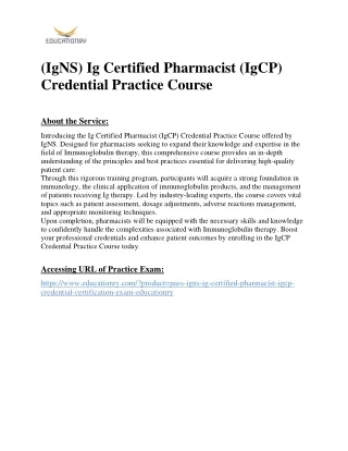 (IgNS) Ig Certified Pharmacist (IgCP) Credential Practice Course