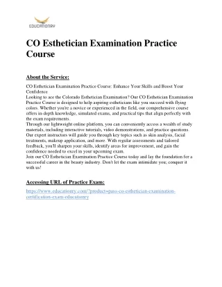 CO Esthetician Examination Practice Course