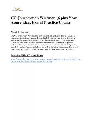 CO Journeyman Wireman (6 plus Year Apprentices Exam) Practice Course