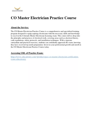 CO Master Electrician Practice Course