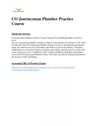 CO Journeyman Plumber Practice Course