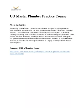 CO Master Plumber Practice Course