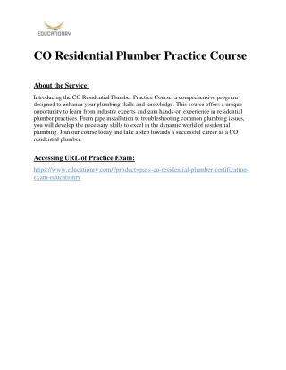 CO Residential Plumber Practice Course