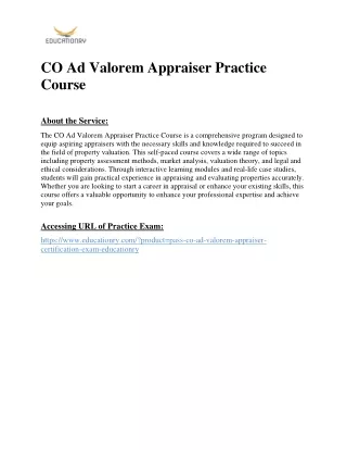 CO Ad Valorem Appraiser Practice Course