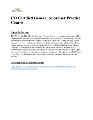 CO Certified General Appraiser Practice Course