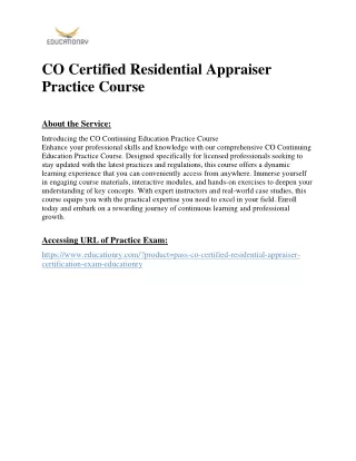 CO Certified Residential Appraiser Practice Course