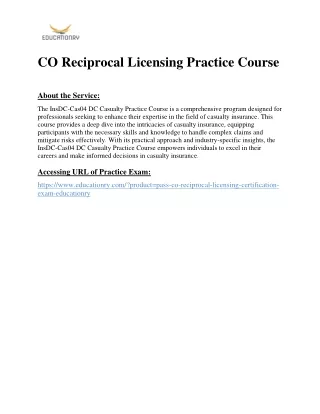 CO Reciprocal Licensing Practice Course