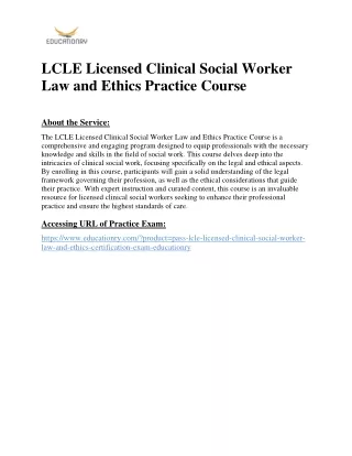 LCLE Licensed Clinical Social Worker Law and Ethics Practice Course