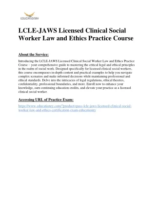 LCLE-JAWS Licensed Clinical Social Worker Law and Ethics Practice Course