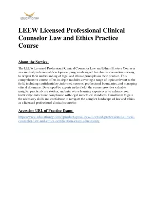 LEEW Licensed Professional Clinical Counselor Law and Ethics Practice Course