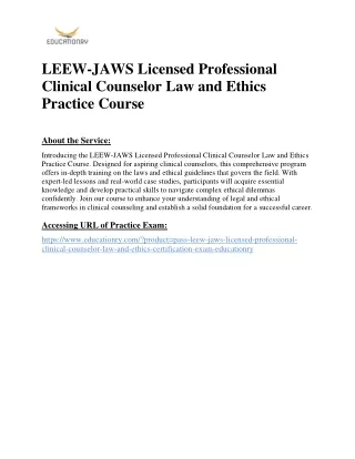 LEEW-JAWS Licensed Professional Clinical Counselor Law and Ethics Practice Cours