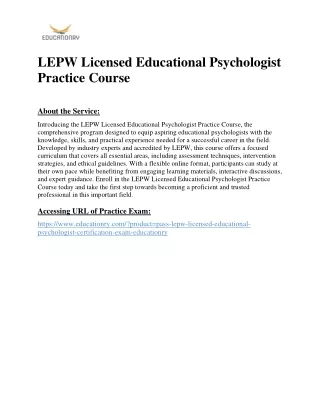 LEPW Licensed Educational Psychologist Practice Course