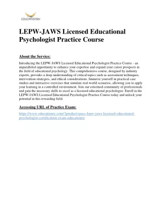 LEPW-JAWS Licensed Educational Psychologist Practice Course