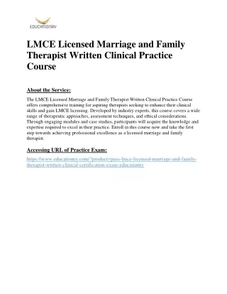 LMCE Licensed Marriage and Family Therapist Written Clinical Practice Course