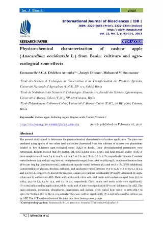 Physico-chemical characterization of cashew apple (Anacardium occidentale L.) fr