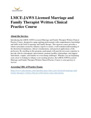 LMCE-JAWS Licensed Marriage and Family Therapist Written Clinical Practice Cours