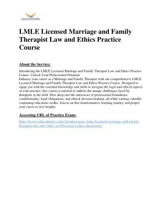 LMLE Licensed Marriage and Family Therapist Law and Ethics Practice Course