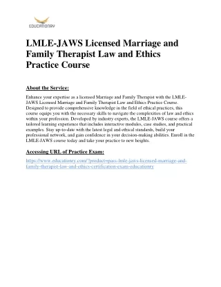 LMLE-JAWS Licensed Marriage and Family Therapist Law and Ethics Practice Course