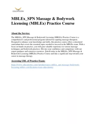 MBLEx_SPN Massage & Bodywork Licensing (MBLEx) Practice Course