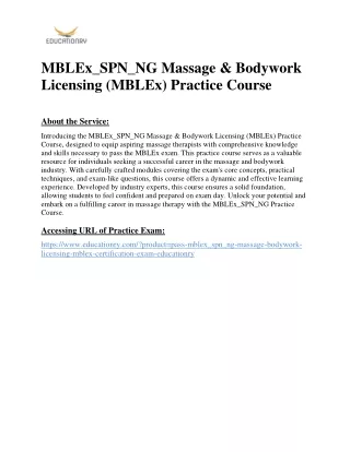 MBLEx_SPN_NG Massage & Bodywork Licensing (MBLEx) Practice Course